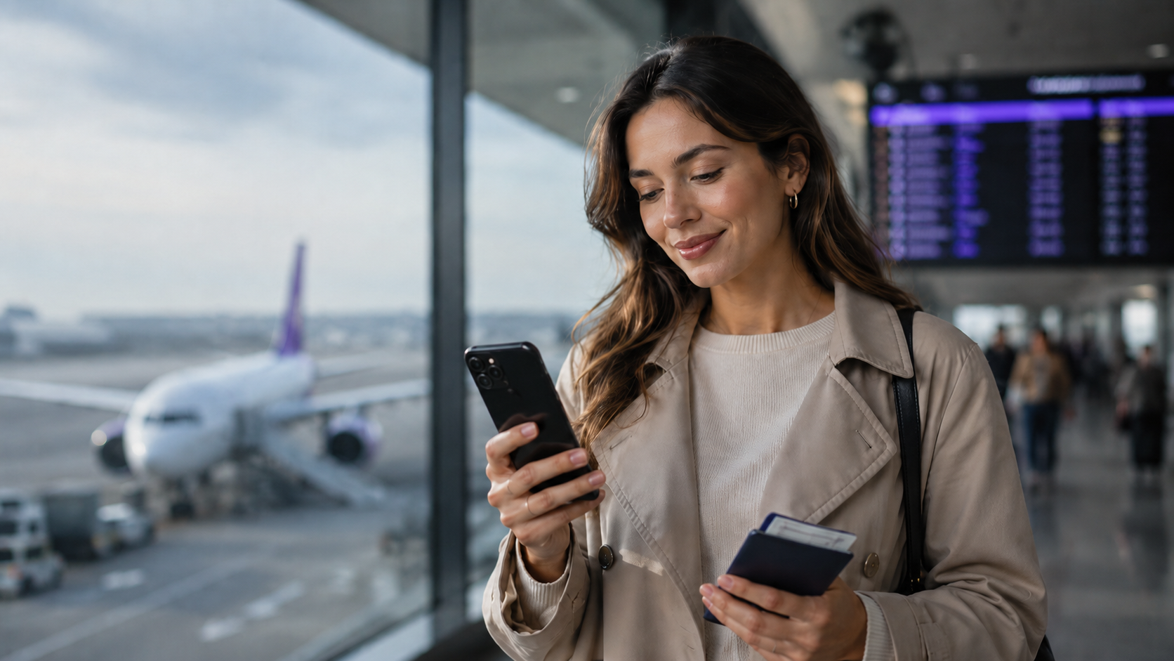 Traveler using a smartphone abroad to avoid roaming charges and stay connected