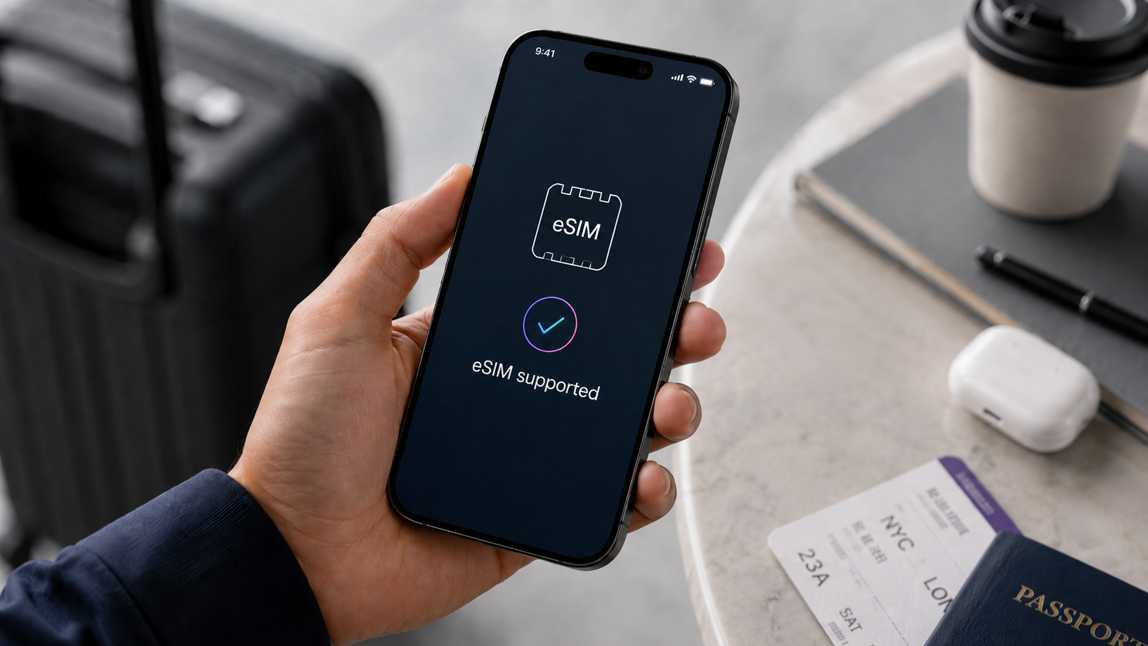 Person checking if their smartphone supports eSIM before using a travel eSIM